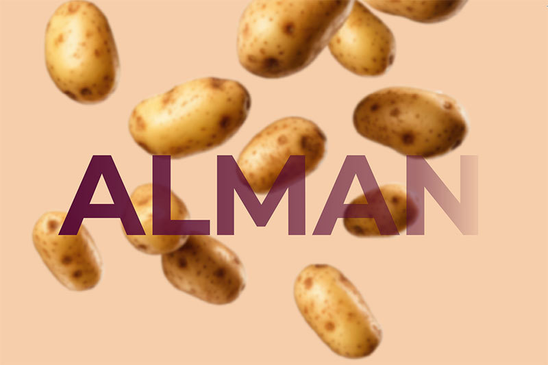 Auf dem Bild sieht man Kartoffeln und den Schriftzug "ALMAN".