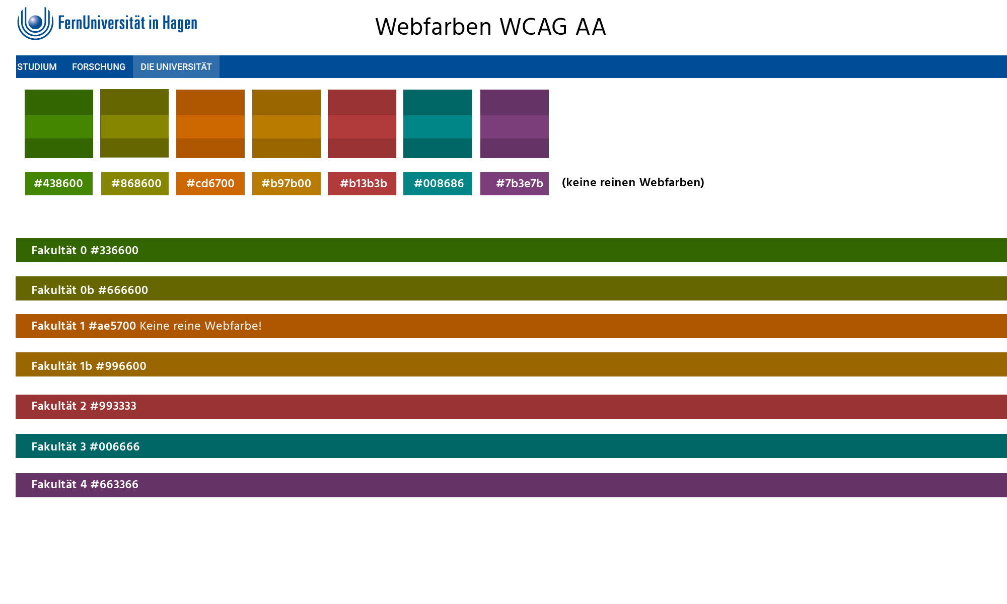 Übersicht von barrierefreien Farben