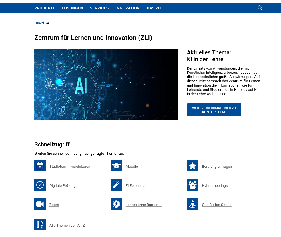 Screenshot neue ZLI Webseite