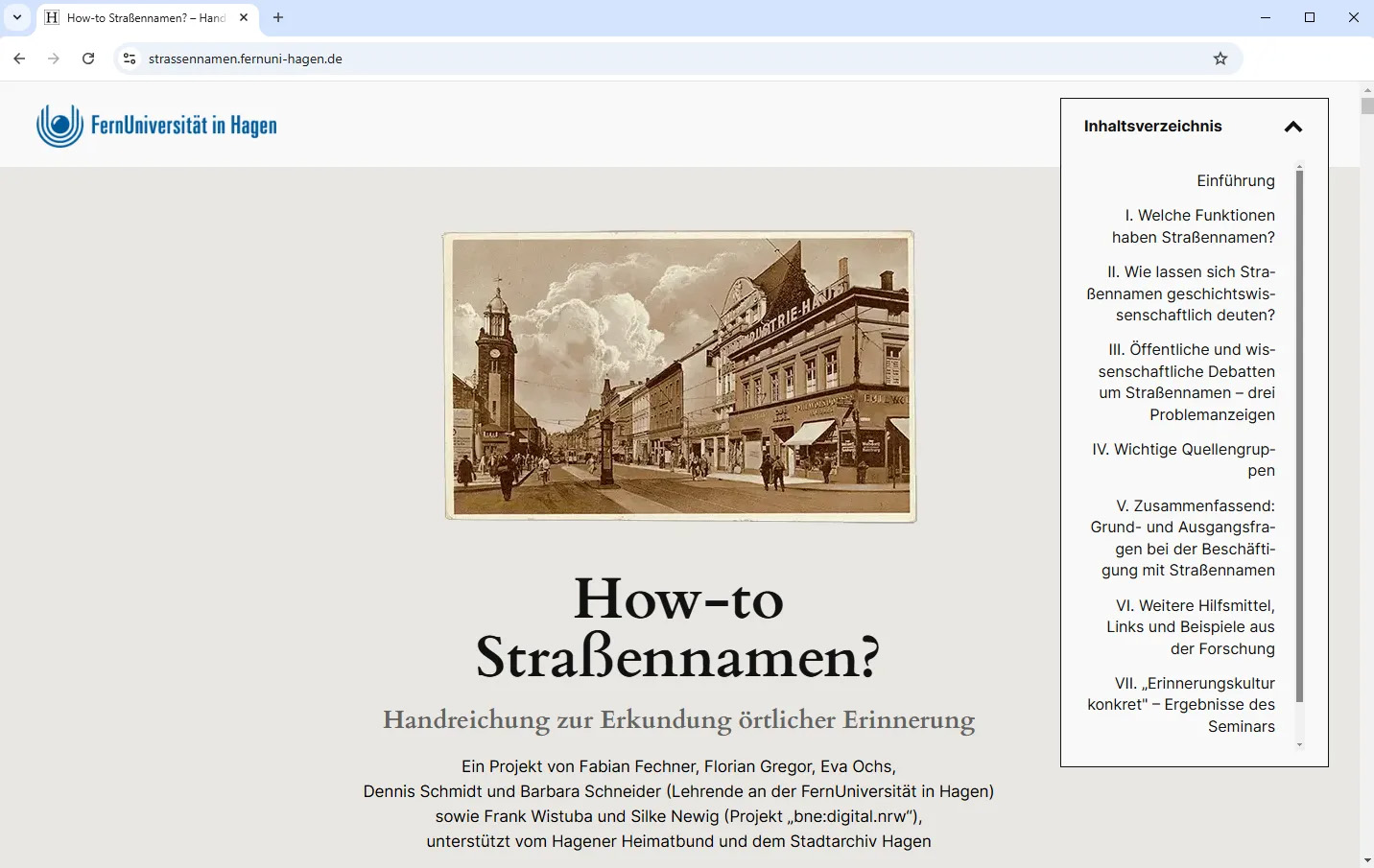 Screenshot der Website "How-to Straßennamen?"