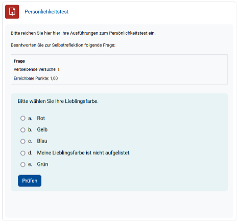 Ansicht einer eingebetteten Quizfrage in Moodle