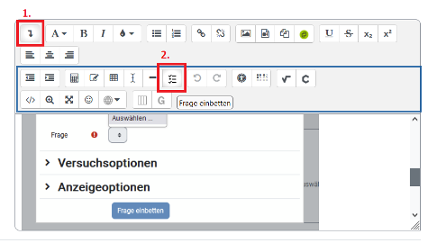 Screenshot Atto-Editor mit embed-Button