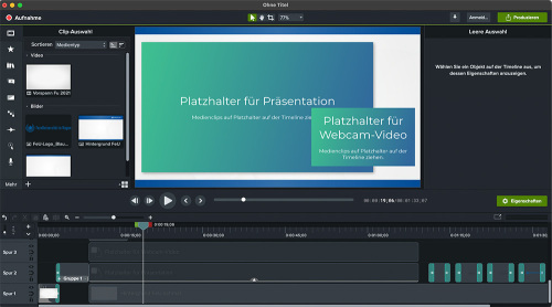 Screenshot der Arbeitsfläche von Camtasia
